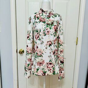 LAURA ASHLEY UPF FPS 50 FLORAL HALF ZIP GOLF ATHLETIC TOP